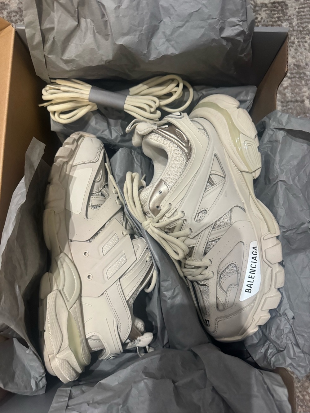 Balenciaga Triple S-Style Chunky Sneakers in Cream/Off-White